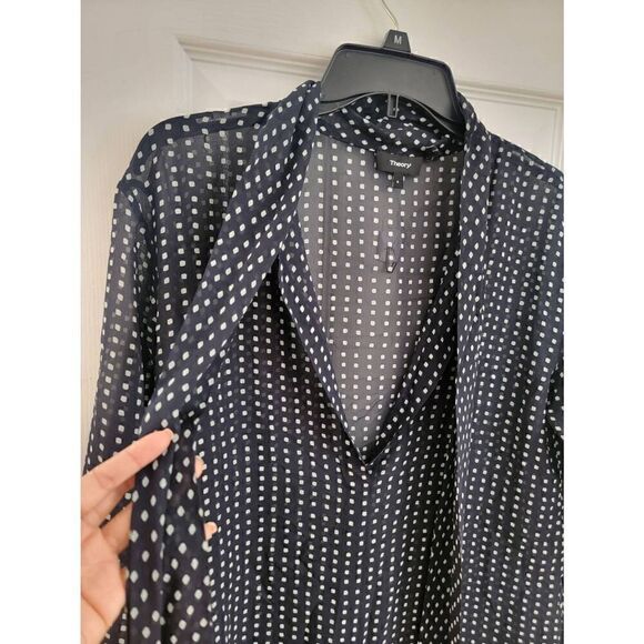 Theory Silk Chiffon Neck Tie Diamond Print Dress 6 - Picture 4 of 10